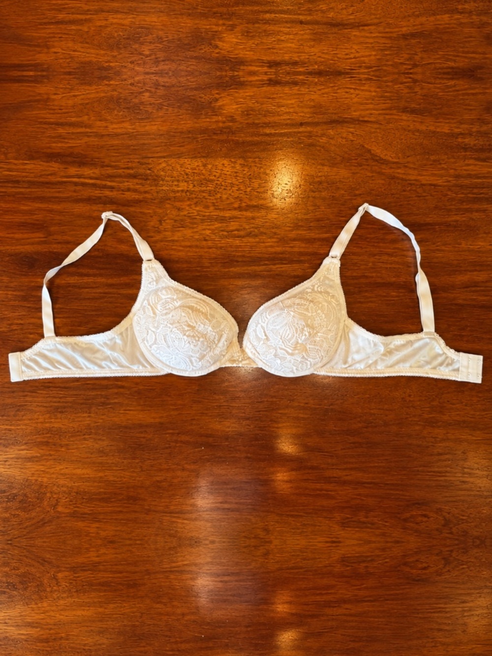 Vintage Christian Dior Padded Lace Satin Underwire Bra 34B Ivory